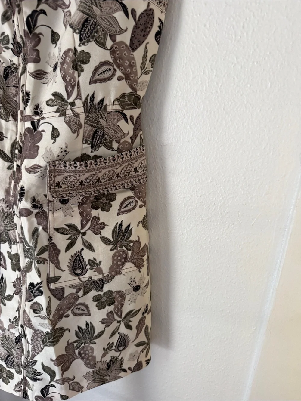 Tory Burch Cream Grey Floral Swuare Neck A-Line Mikado Mini Dress  Print 2 XS